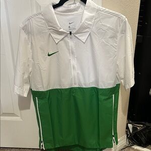 Nike White and Green Short-Sleeve Windbreaker Polo Shirt